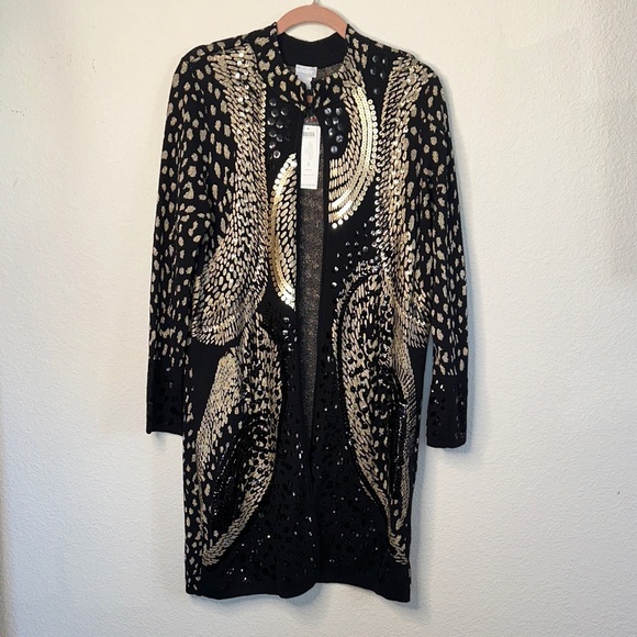 Chico's Black Cardigan with Gold Accents - Picture 1 of 10